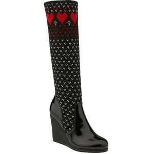 Betseyville Lenore Sweater Boots | Betsey Johnson Wedge Knit Boots Hearts 7.5